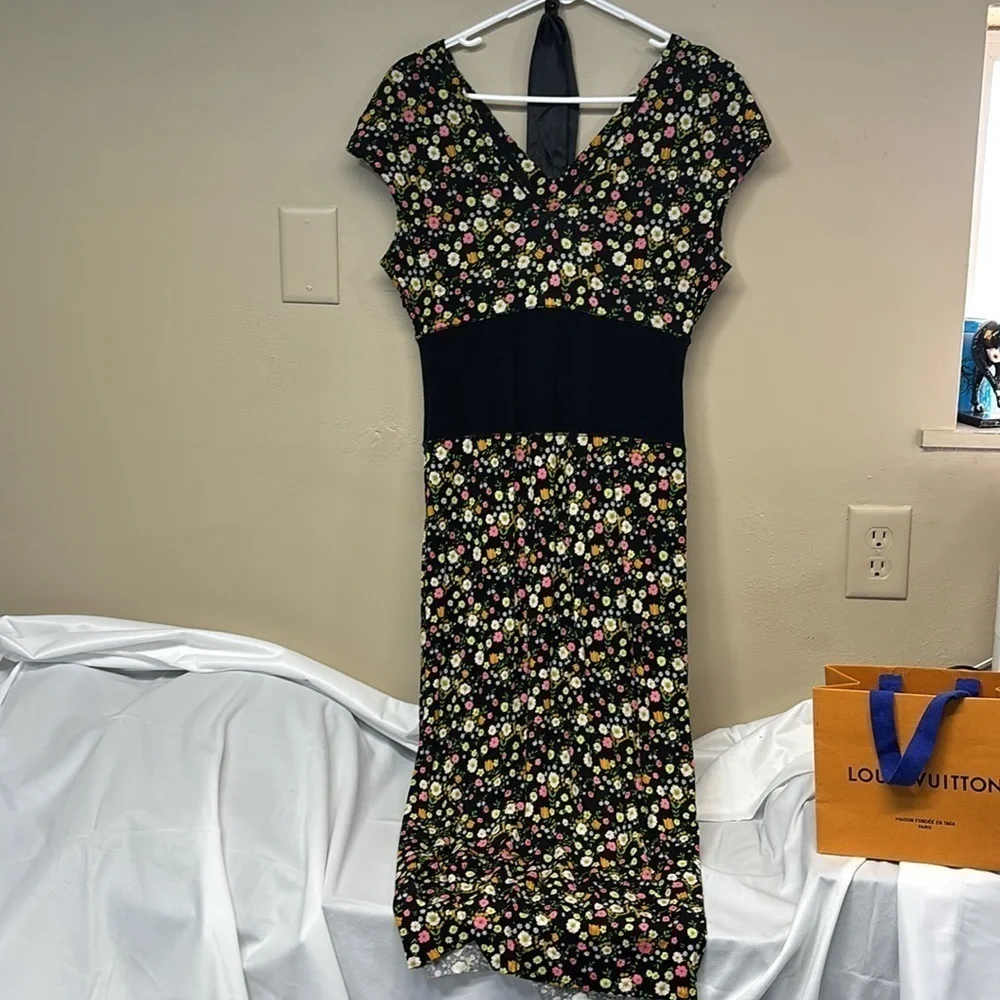 Tory Burch floral Juillet viscose side tip up sleeveless stunning dress size M